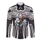 South Sydney Rabbitohs Rugby Long Sleeve Button Shirt Polynesian Tribal Rabbit Warrior Black White Pattern