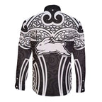 South Sydney Rabbitohs Rugby Long Sleeve Button Shirt Polynesian Tribal Rabbit Warrior Black White Pattern