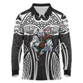 South Sydney Rabbitohs Rugby Long Sleeve Polo Shirt Polynesian Tribal Rabbit Warrior Black White Pattern
