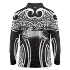 South Sydney Rabbitohs Rugby Long Sleeve Polo Shirt Polynesian Tribal Rabbit Warrior Black White Pattern