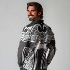 South Sydney Rabbitohs Rugby Long Sleeve Polo Shirt Polynesian Tribal Rabbit Warrior Black White Pattern