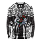 South Sydney Rabbitohs Rugby Long Sleeve Shirt Polynesian Tribal Rabbit Warrior Black White Pattern