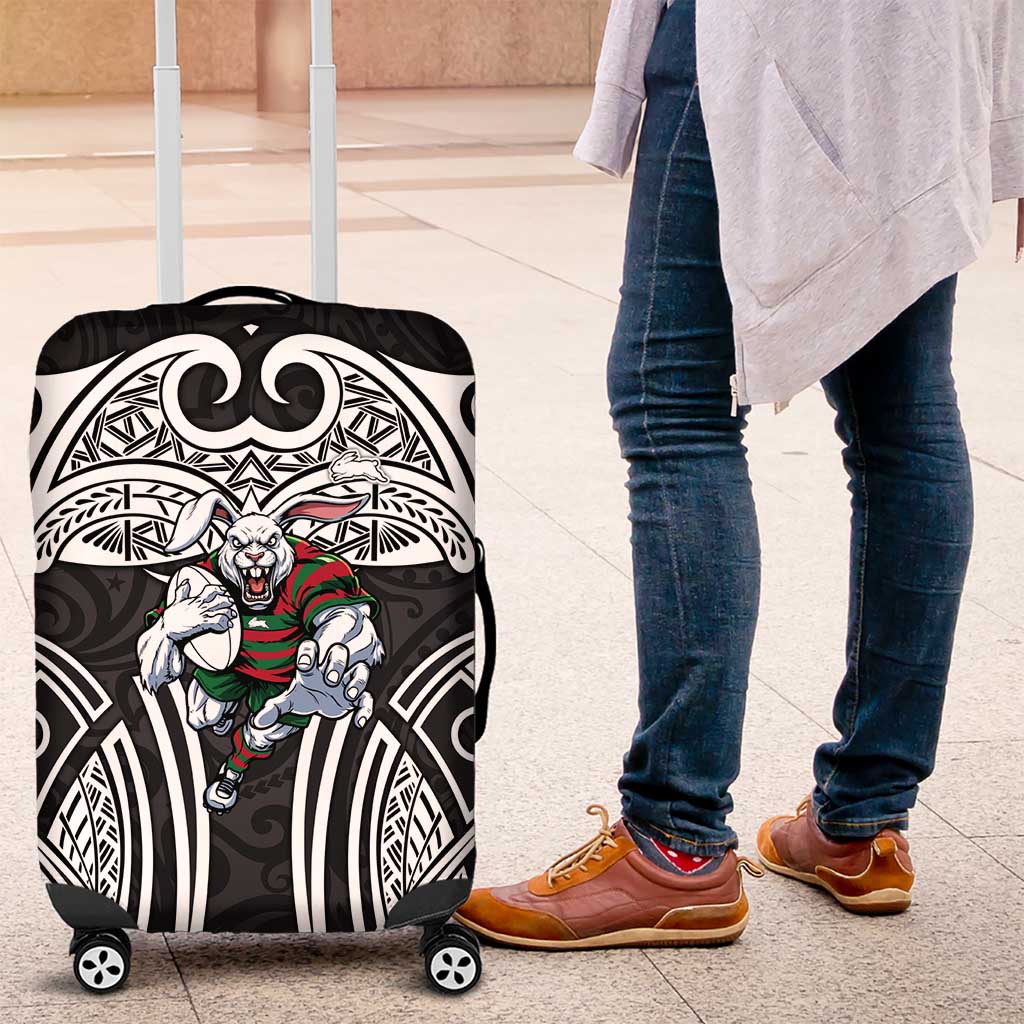 South Sydney Rabbitohs Rugby Luggage Cover Polynesian Tribal Rabbit Warrior Black White Pattern