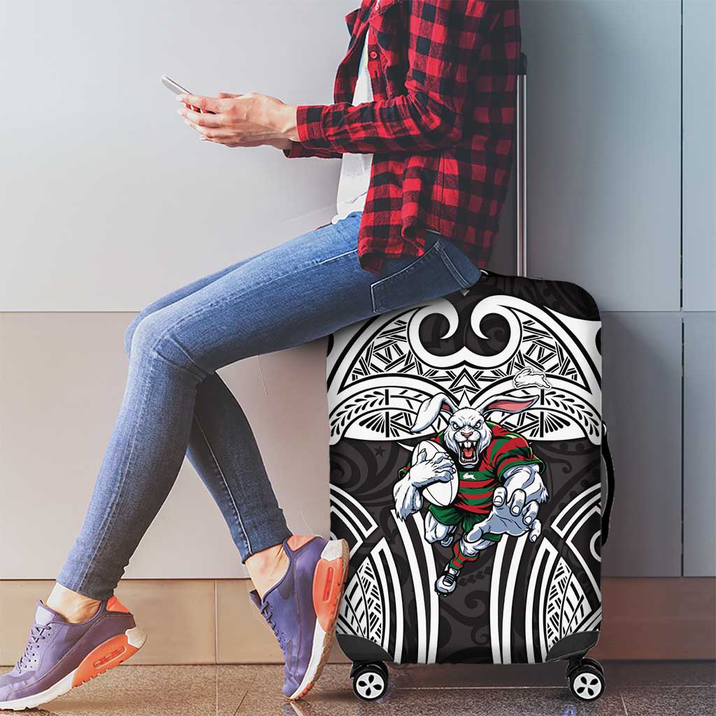 South Sydney Rabbitohs Rugby Luggage Cover Polynesian Tribal Rabbit Warrior Black White Pattern