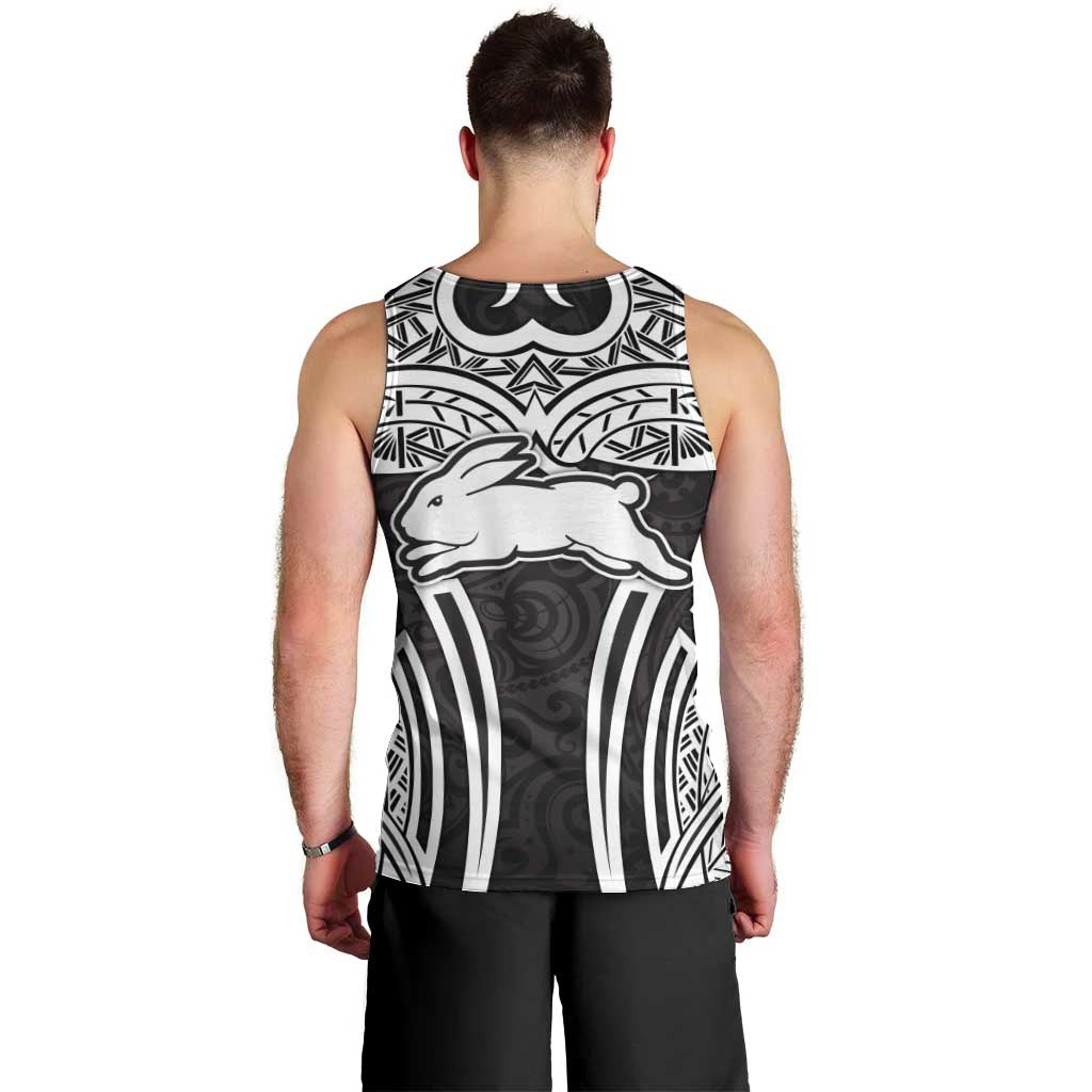 South Sydney Rabbitohs Rugby Men Tank Top Polynesian Tribal Rabbit Warrior Black White Pattern