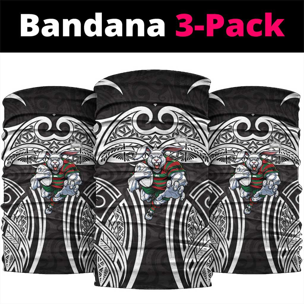 South Sydney Rabbitohs Rugby Neck Gaiter Polynesian Tribal Rabbit Warrior Black White Pattern