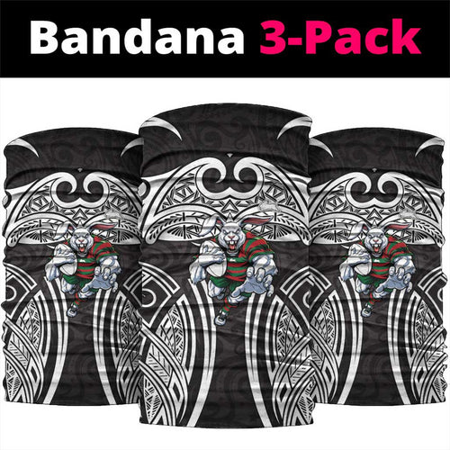 South Sydney Rabbitohs Rugby Neck Gaiter Polynesian Tribal Rabbit Warrior Black White Pattern