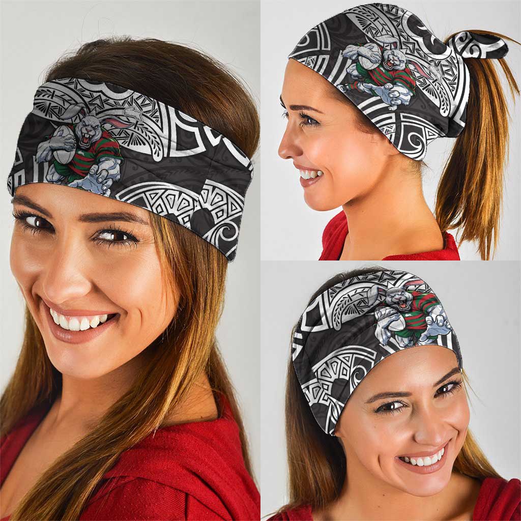 South Sydney Rabbitohs Rugby Neck Gaiter Polynesian Tribal Rabbit Warrior Black White Pattern