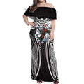 South Sydney Rabbitohs Rugby Off Shoulder Maxi Dress Polynesian Tribal Rabbit Warrior Black White Pattern