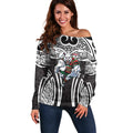 South Sydney Rabbitohs Rugby Off Shoulder Sweater Polynesian Tribal Rabbit Warrior Black White Pattern
