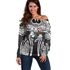 South Sydney Rabbitohs Rugby Off Shoulder Sweater Polynesian Tribal Rabbit Warrior Black White Pattern