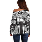 South Sydney Rabbitohs Rugby Off Shoulder Sweater Polynesian Tribal Rabbit Warrior Black White Pattern
