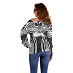 South Sydney Rabbitohs Rugby Off Shoulder Sweater Polynesian Tribal Rabbit Warrior Black White Pattern