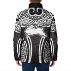 South Sydney Rabbitohs Rugby Padded Jacket Polynesian Tribal Rabbit Warrior Black White Pattern