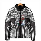 South Sydney Rabbitohs Rugby Padded Jacket Polynesian Tribal Rabbit Warrior Black White Pattern
