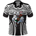 South Sydney Rabbitohs Rugby Polo Shirt Polynesian Tribal Rabbit Warrior Black White Pattern