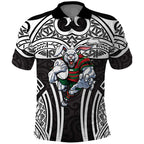 South Sydney Rabbitohs Rugby Polo Shirt Polynesian Tribal Rabbit Warrior Black White Pattern