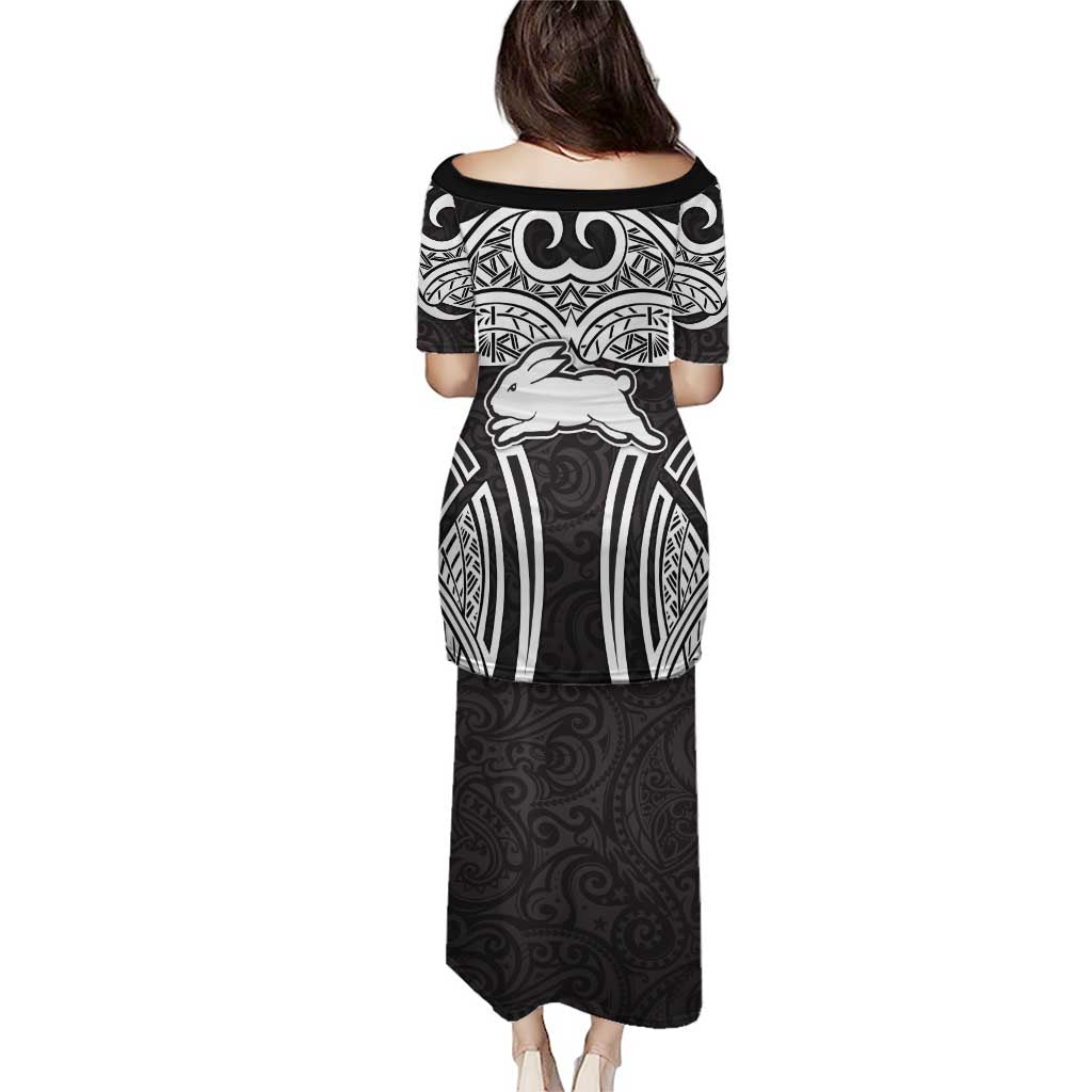 South Sydney Rabbitohs Rugby Puletasi Polynesian Tribal Rabbit Warrior Black White Pattern