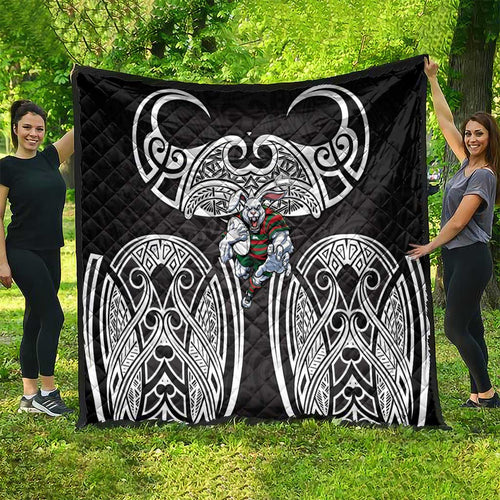 South Sydney Rabbitohs Rugby Quilt Polynesian Tribal Rabbit Warrior Black White Pattern
