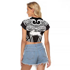South Sydney Rabbitohs Rugby Raglan Cropped T Shirt Polynesian Tribal Rabbit Warrior Black White Pattern