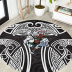 South Sydney Rabbitohs Rugby Round Carpet Polynesian Tribal Rabbit Warrior Black White Pattern