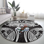 South Sydney Rabbitohs Rugby Round Carpet Polynesian Tribal Rabbit Warrior Black White Pattern