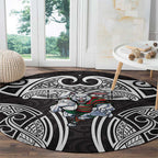 South Sydney Rabbitohs Rugby Round Carpet Polynesian Tribal Rabbit Warrior Black White Pattern