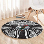 South Sydney Rabbitohs Rugby Round Carpet Polynesian Tribal Rabbit Warrior Black White Pattern