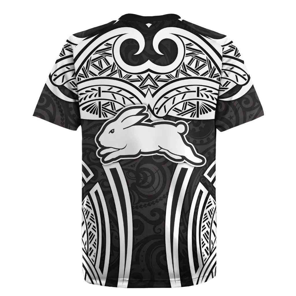 South Sydney Rabbitohs Rugby Rugby Jersey Polynesian Tribal Rabbit Warrior Black White Pattern