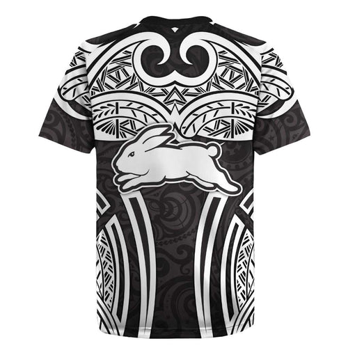 South Sydney Rabbitohs Rugby Rugby Jersey Polynesian Tribal Rabbit Warrior Black White Pattern