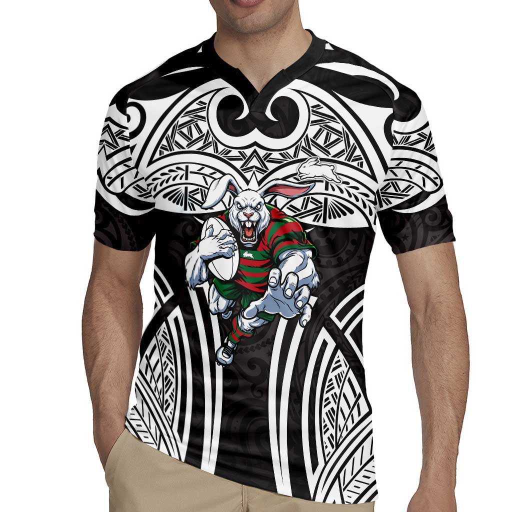 South Sydney Rabbitohs Rugby Rugby Jersey Polynesian Tribal Rabbit Warrior Black White Pattern