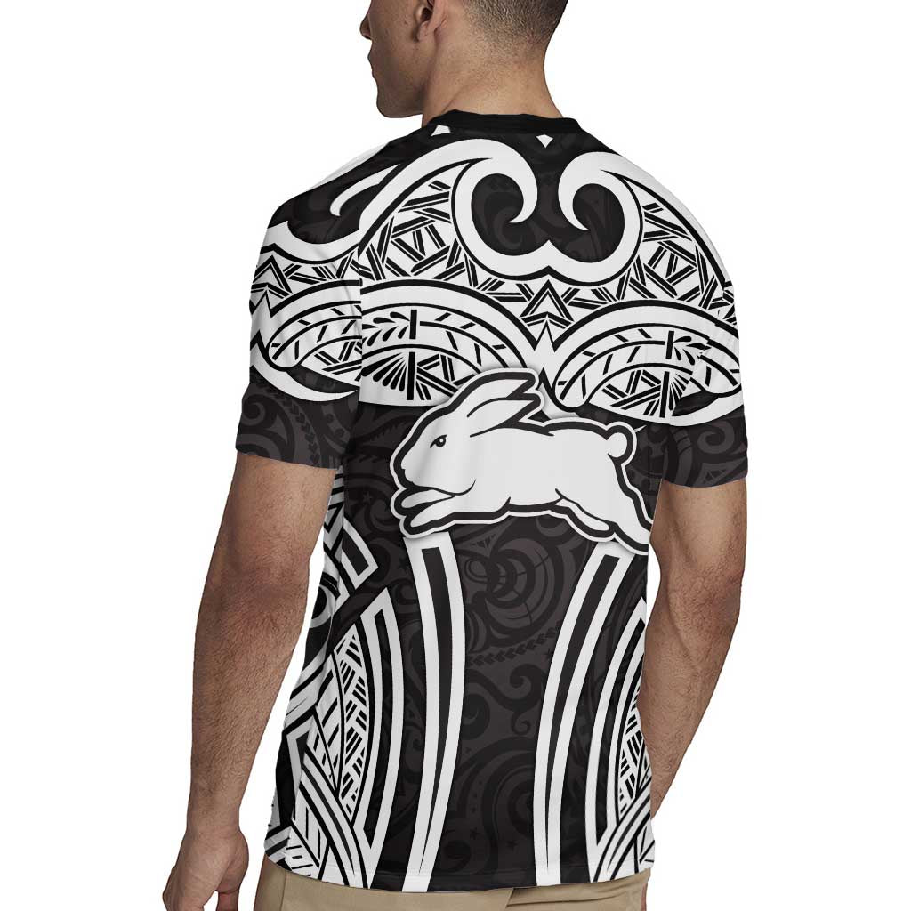 South Sydney Rabbitohs Rugby Rugby Jersey Polynesian Tribal Rabbit Warrior Black White Pattern