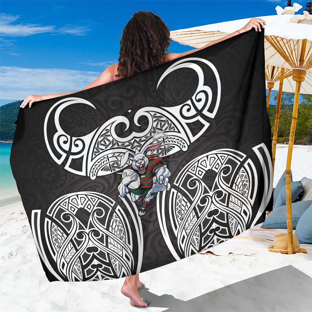 South Sydney Rabbitohs Rugby Sarong Polynesian Tribal Rabbit Warrior Black White Pattern
