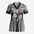 South Sydney Rabbitohs Rugby Scrub Top Polynesian Tribal Rabbit Warrior Black White Pattern