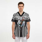 South Sydney Rabbitohs Rugby Scrub Top Polynesian Tribal Rabbit Warrior Black White Pattern