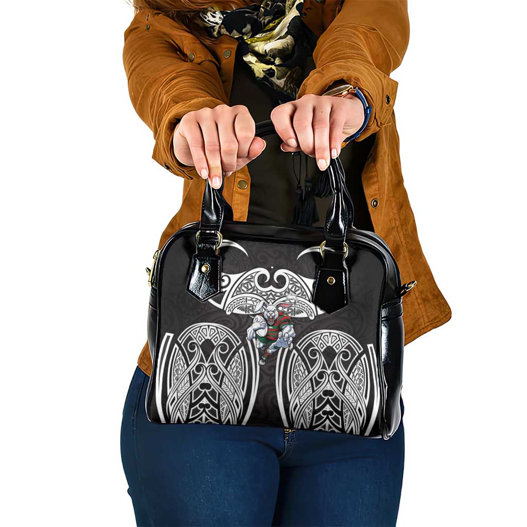 South Sydney Rabbitohs Rugby Shoulder Handbag Polynesian Tribal Rabbit Warrior Black White Pattern