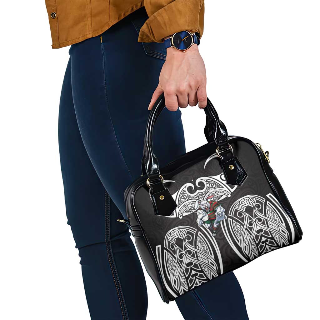 South Sydney Rabbitohs Rugby Shoulder Handbag Polynesian Tribal Rabbit Warrior Black White Pattern