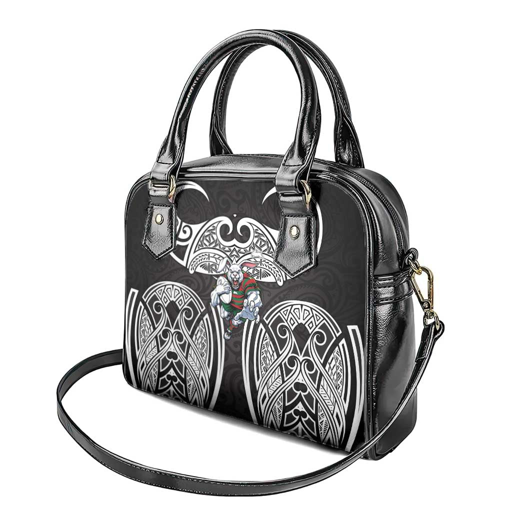 South Sydney Rabbitohs Rugby Shoulder Handbag Polynesian Tribal Rabbit Warrior Black White Pattern