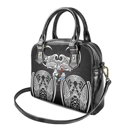South Sydney Rabbitohs Rugby Shoulder Handbag Polynesian Tribal Rabbit Warrior Black White Pattern
