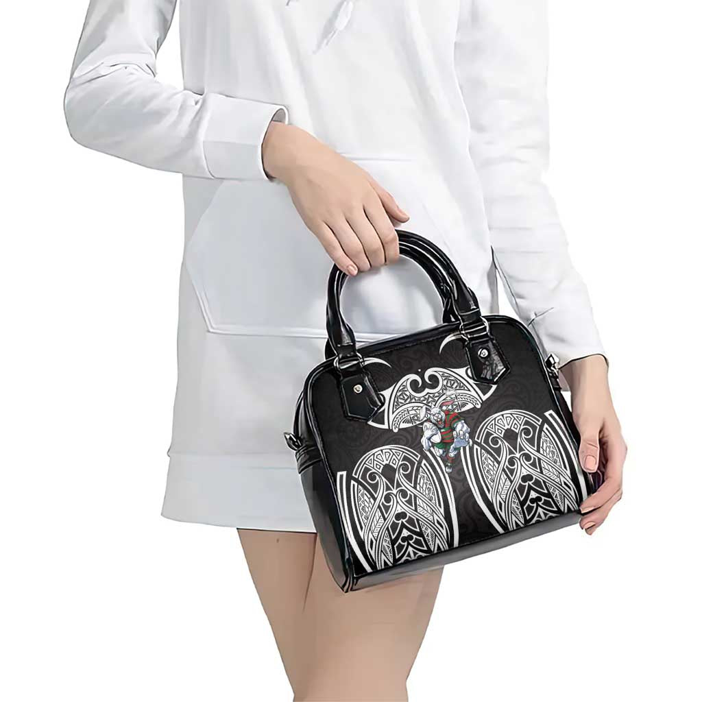 South Sydney Rabbitohs Rugby Shoulder Handbag Polynesian Tribal Rabbit Warrior Black White Pattern