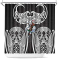 South Sydney Rabbitohs Rugby Shower Curtain Polynesian Tribal Rabbit Warrior Black White Pattern