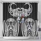 South Sydney Rabbitohs Rugby Shower Curtain Polynesian Tribal Rabbit Warrior Black White Pattern