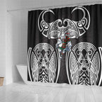 South Sydney Rabbitohs Rugby Shower Curtain Polynesian Tribal Rabbit Warrior Black White Pattern