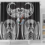 South Sydney Rabbitohs Rugby Shower Curtain Polynesian Tribal Rabbit Warrior Black White Pattern