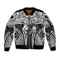 South Sydney Rabbitohs Rugby Sleeve Zip Bomber Jacket Polynesian Tribal Rabbit Warrior Black White Pattern