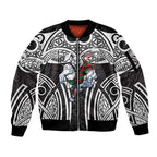South Sydney Rabbitohs Rugby Sleeve Zip Bomber Jacket Polynesian Tribal Rabbit Warrior Black White Pattern