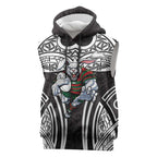 South Sydney Rabbitohs Rugby Sleeveless Hoodie Polynesian Tribal Rabbit Warrior Black White Pattern