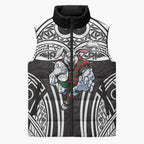 South Sydney Rabbitohs Rugby Sleeveless Puffer Jacket Polynesian Tribal Rabbit Warrior Black White Pattern