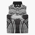South Sydney Rabbitohs Rugby Sleeveless Puffer Jacket Polynesian Tribal Rabbit Warrior Black White Pattern