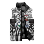 South Sydney Rabbitohs Rugby Sleeveless Puffer Jacket Polynesian Tribal Rabbit Warrior Black White Pattern